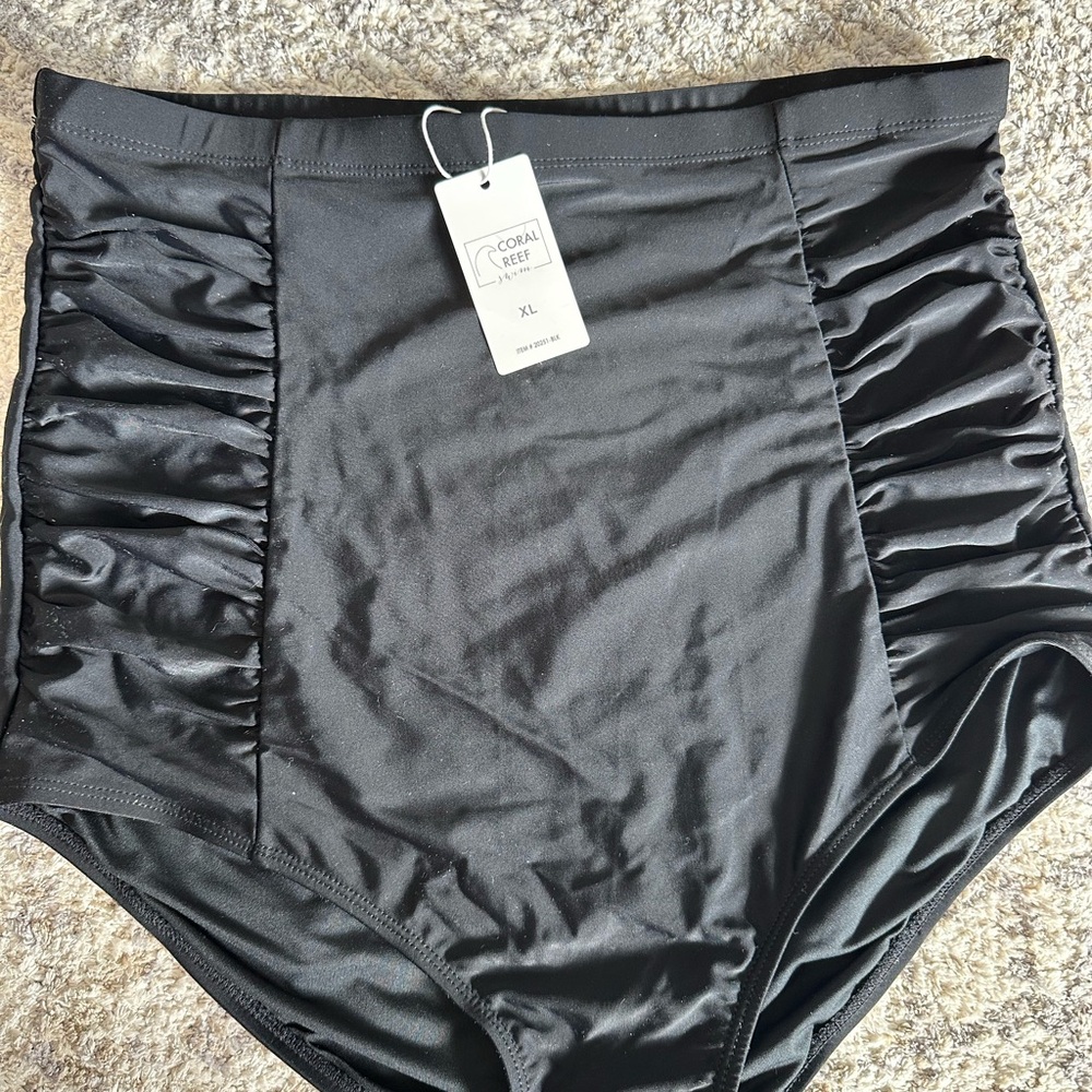 Coral Reef Swim Black High-Waisted Swim Bottoms NWT